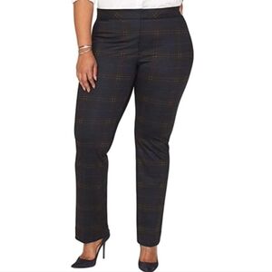 New NYDJ Straight Trousers Pants Oakland Plaid Black Size 16